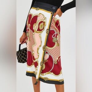 ZARA TRF Scarf Print Wrap‎ Midi Skirt Boho Baroque Chain Pattern L-XL